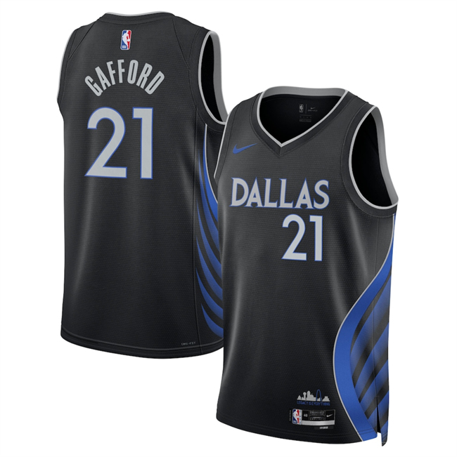 Men's Dallas Mavericks #21 Daniel Gafford Black 2025/26 City Edition Stitched Basketball Jersey